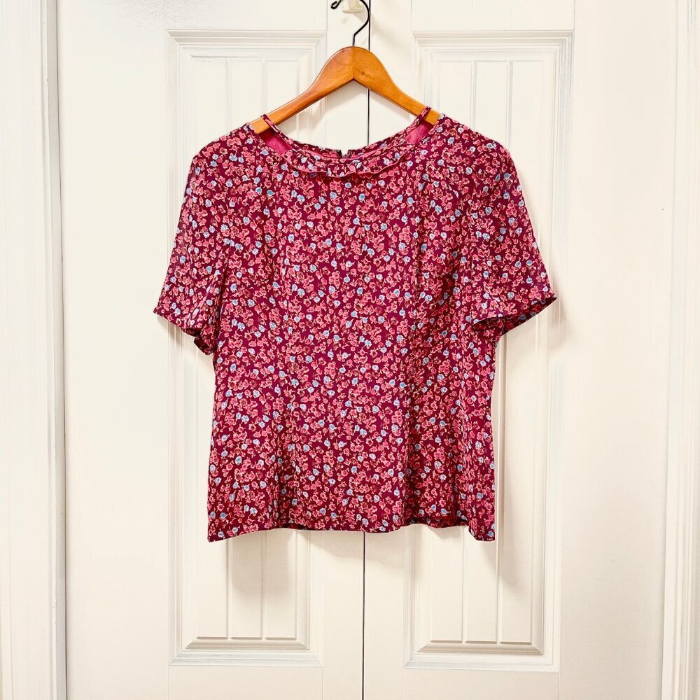 Vintage Floral Cut-Out Blouse – M